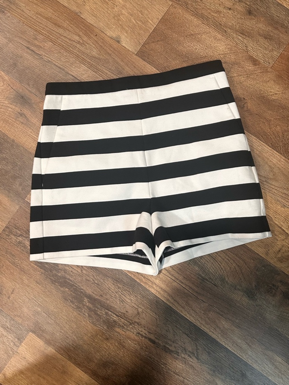 Express Black and White Horizontal Stripe High-Waist Shorts